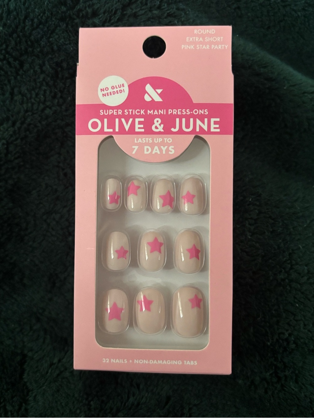 Olive & June Press On Nails - The Super Stick Mani - Pink Star Design